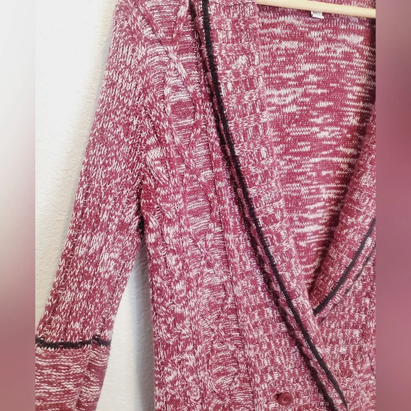 Volcom Nord It Up Skater Duster Cable Knit Long Cardigan Sweater Burgundy Medium - Picture 6 of 11